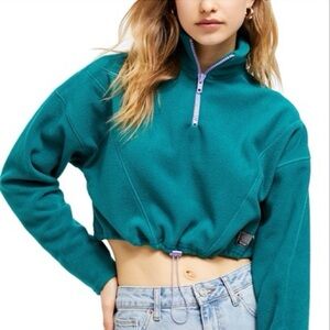 BDG fleece crop track pullover in emerald green Size Medium